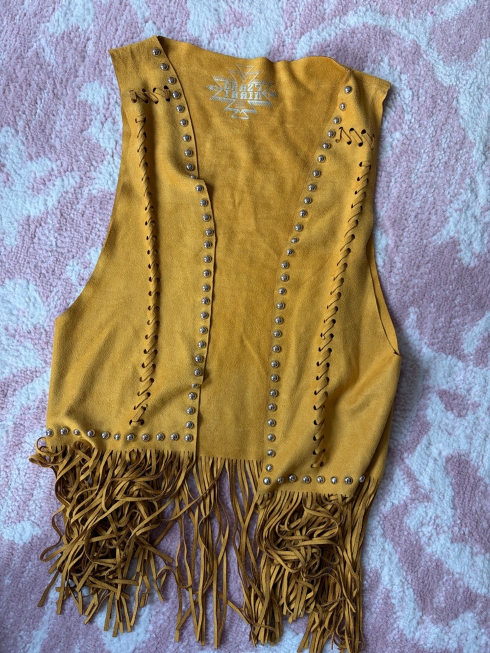 Crazy Train Mustard Yellow Fringe Suede Vest with Studs